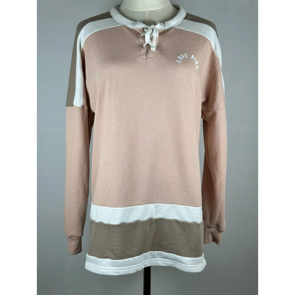 Victoria’s Secret PINK Colorblock Lace Up Varsity Crew Sweatshirt‎ XS Athleisure